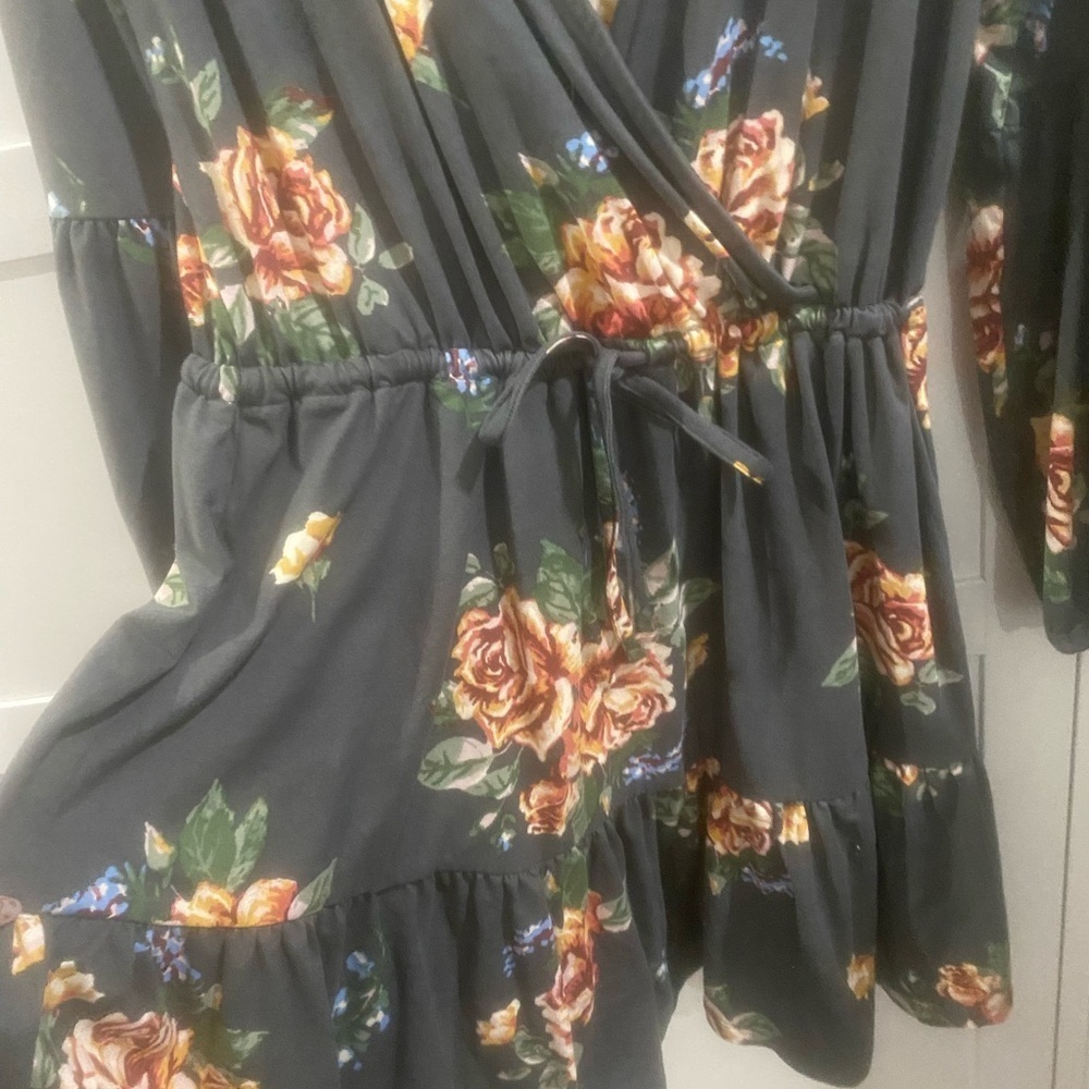 Maurices Dark Gray Floral Long Sleeve Dress #0009 - Picture 2 of 6